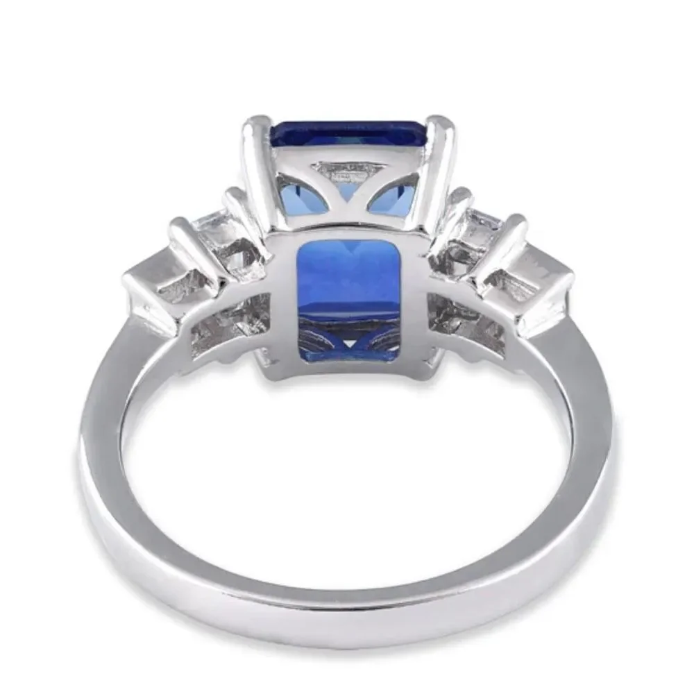 Sterling Silver Bi-Color Blue Sapphire Sky Ombre CZ Ring New